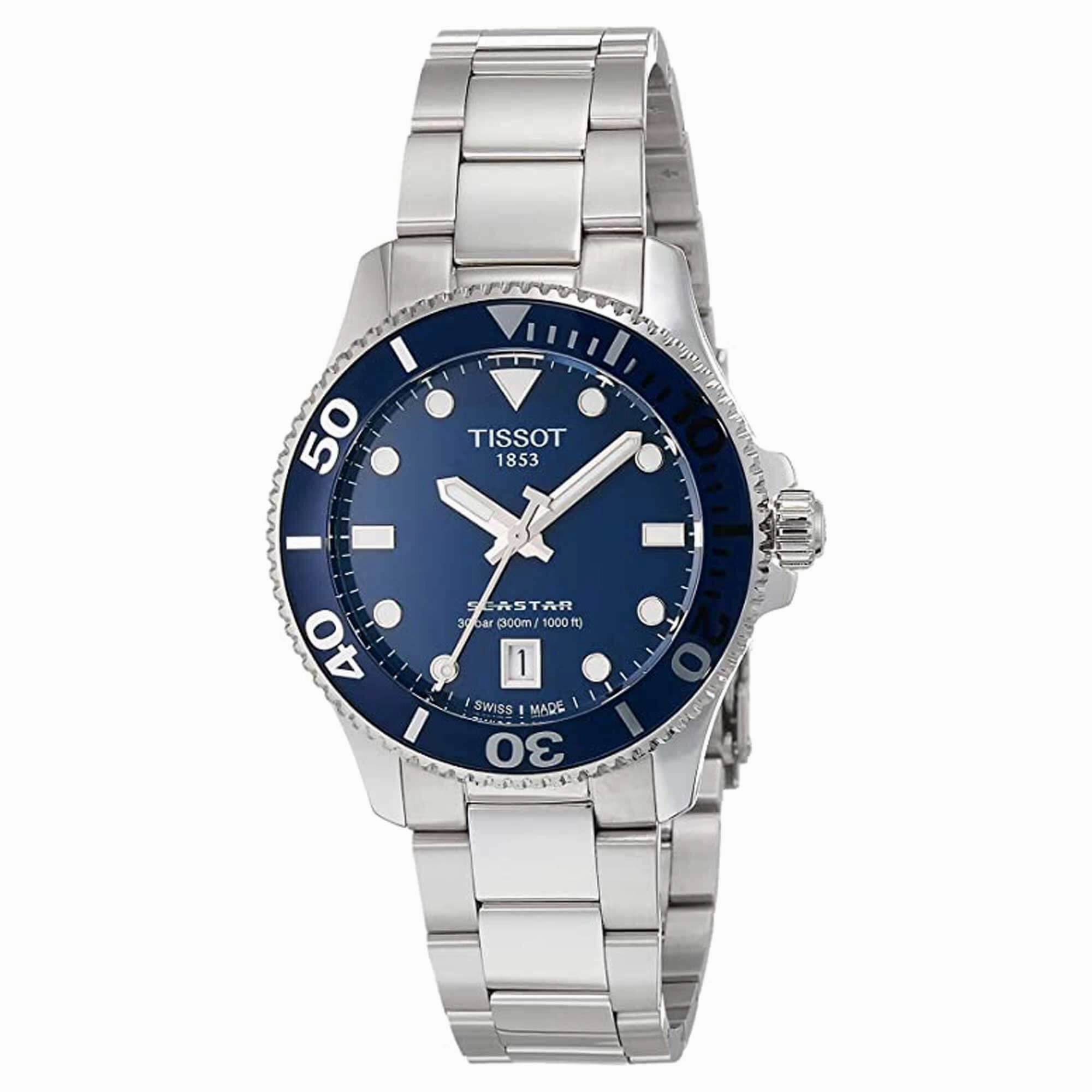 Tissot Unisex Watch - Seastar 1000 Quartz Blue Dial Grey Bracelet | T1202101104100