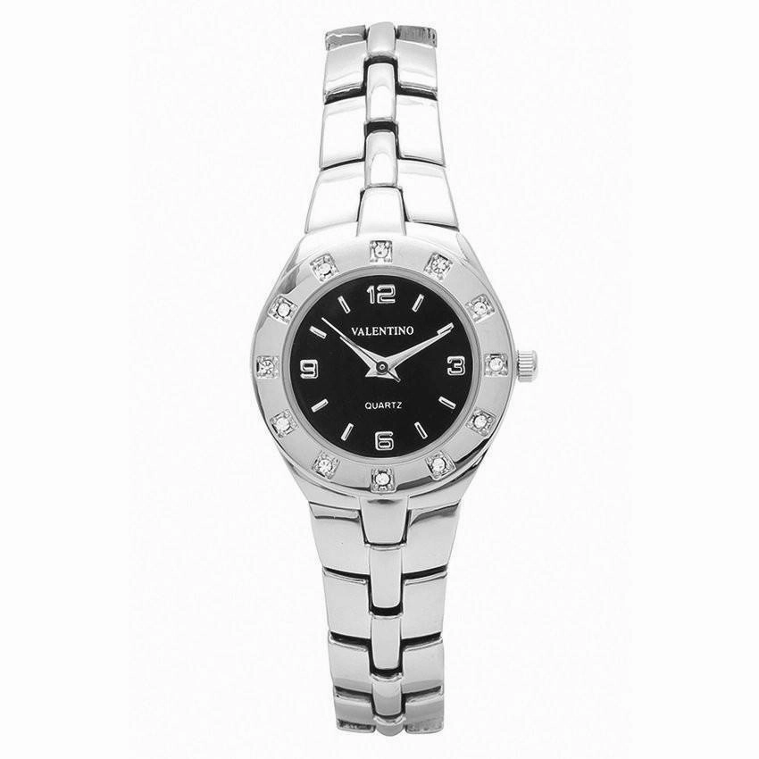 Valentino 20121760-SILVER - BLACK DIAL OMEGA IP CLASSIC STYLE FASHION METAL - ALLOY STRAP Watch for Women