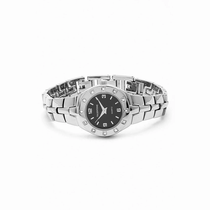 Valentino 20121760-SILVER - BLACK DIAL OMEGA IP CLASSIC STYLE FASHION METAL - ALLOY STRAP Watch for Women
