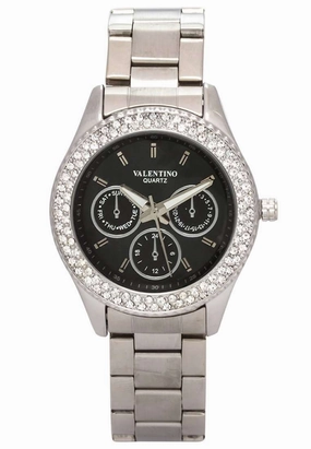 Valentino 20121789-BLACK DIAL Silver Stainless Watch for Women
