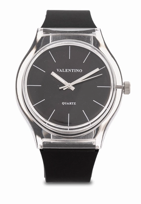 Valentino Rubber Strap Analog Watch for Women 20122094-BLK - SILVER DIAL LINE