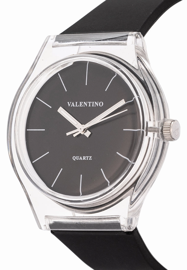 Valentino Rubber Strap Analog Watch for Women 20122094-BLK - SILVER DIAL LINE