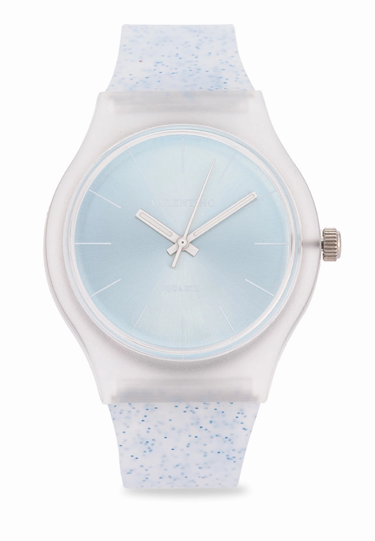 Valentino Rubber Strap Analog Watch for Women 20122094-BLUE GLITTER NUMBER