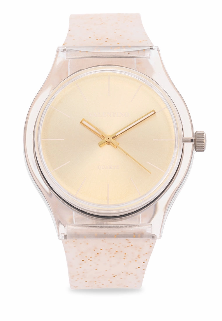 Valentino Rubber Strap Analog Watch for Women 20122094-GOLD GLITTER LINE