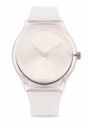 Valentino Rubber Strap Analog Watch for Women 20122094-SILVER GLITTER LINE