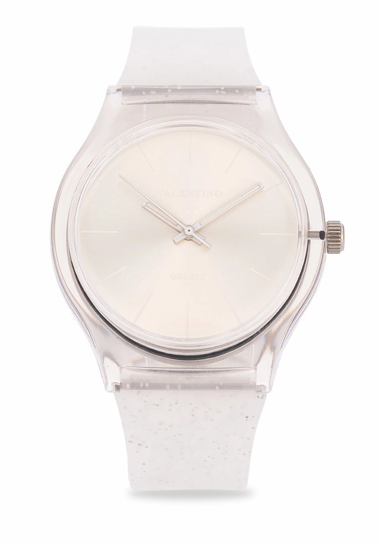 Valentino Rubber Strap Analog Watch for Women 20122094-SILVER GLITTER LINE