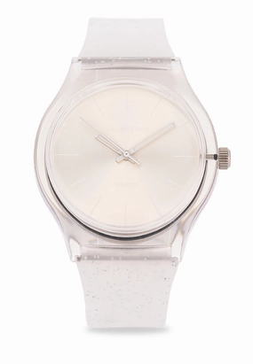 Valentino Rubber Strap Analog Watch for Women 20122094-SILVER GLITTER LINE