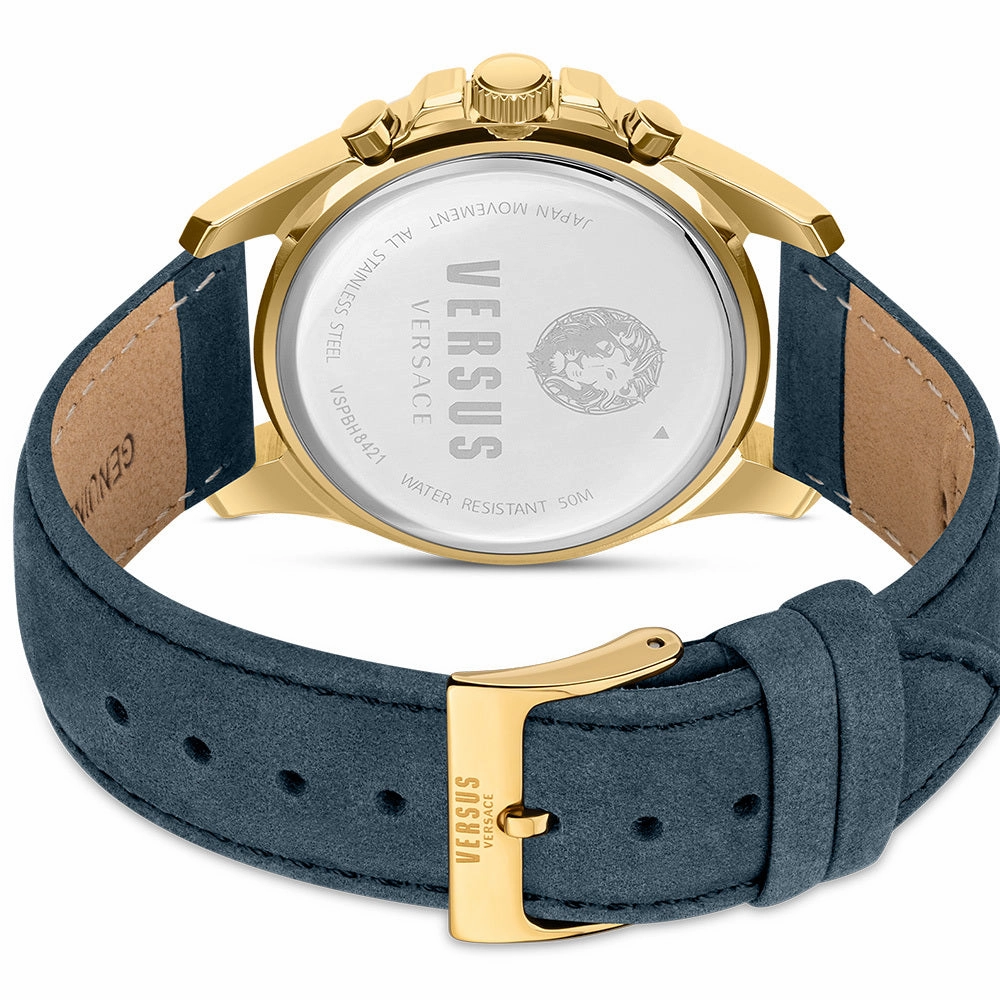 Versus Versace Chrono Lion Gents Blue Dial Blue Leather Strap Chronograph Watch