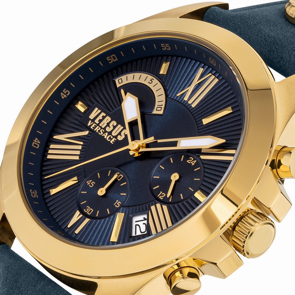 Versus Versace Chrono Lion Gents Blue Dial Blue Leather Strap Chronograph Watch