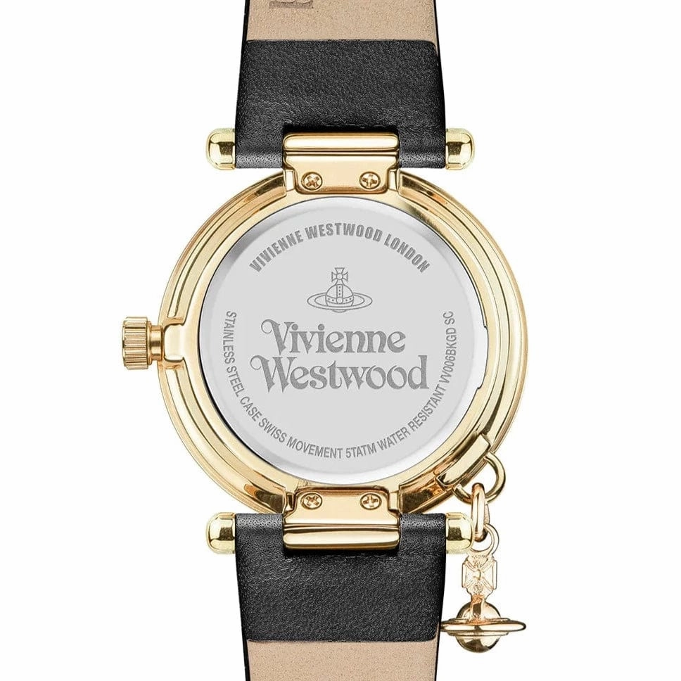 Vivienne Westwood Orb II Watch Black Gold Set With Leather Strap