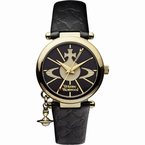 Vivienne Westwood Orb II Watch Black Gold Set With Leather Strap