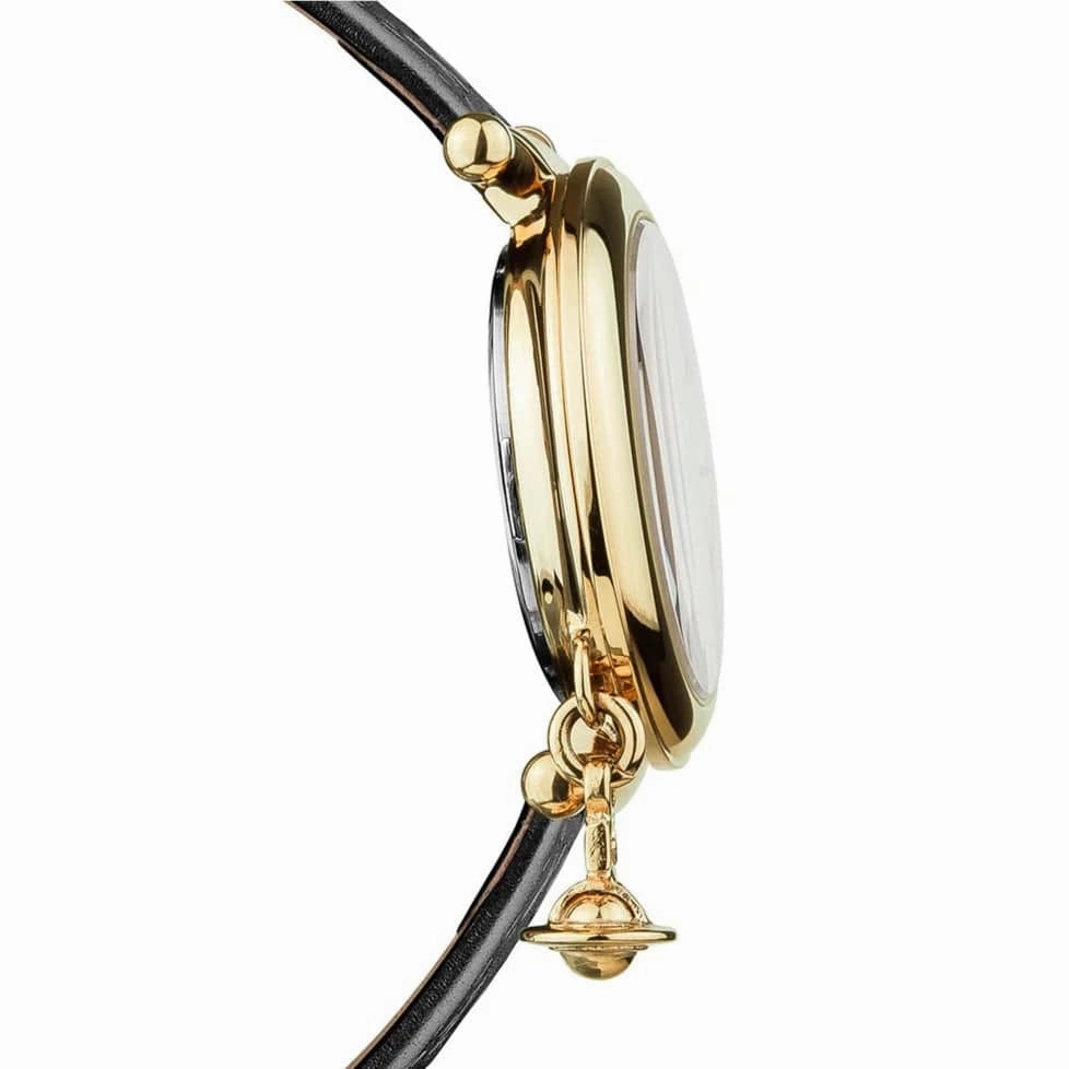 Vivienne Westwood Orb II Watch Black Gold Set With Leather Strap