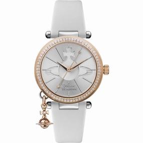 Vivienne Westwood Orb Pastelle Watch White Leather Strap Rose Gold Case With Swarovski