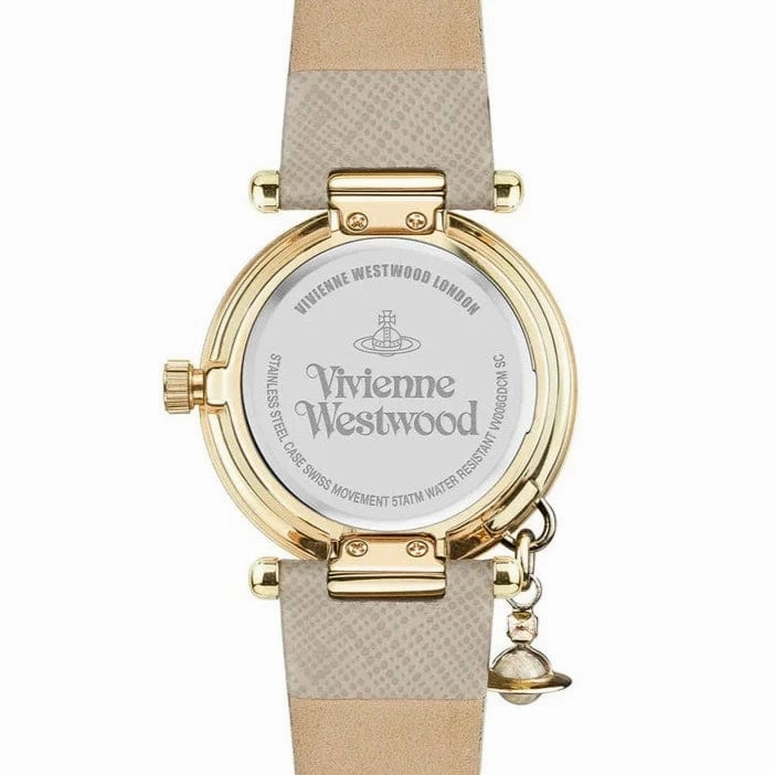 Vivienne Westwood Orb Pop Watch Cream Gold With Leather Strap