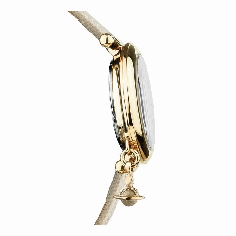 Vivienne Westwood Orb Pop Watch Cream Gold With Leather Strap
