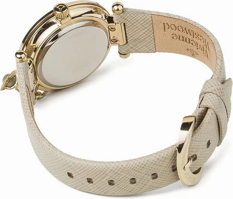 Vivienne Westwood Orb Pop Watch Cream Gold With Leather Strap
