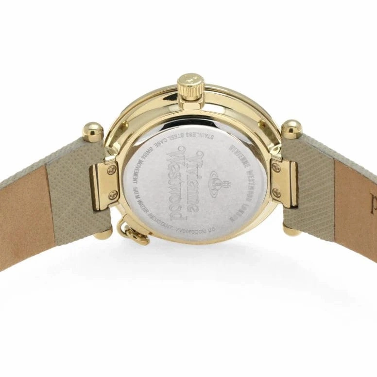 Vivienne Westwood Orb Pop Watch Cream Gold With Leather Strap