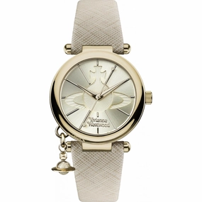 Vivienne Westwood Orb Pop Watch Cream Gold With Leather Strap