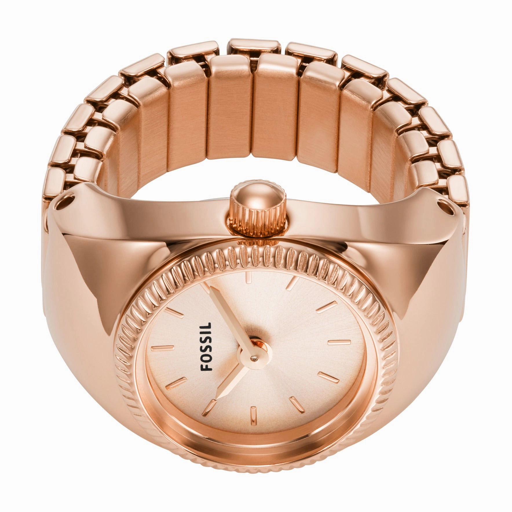 Watch Ring Two-Hand Rose Gold-Tone Stainless Steel