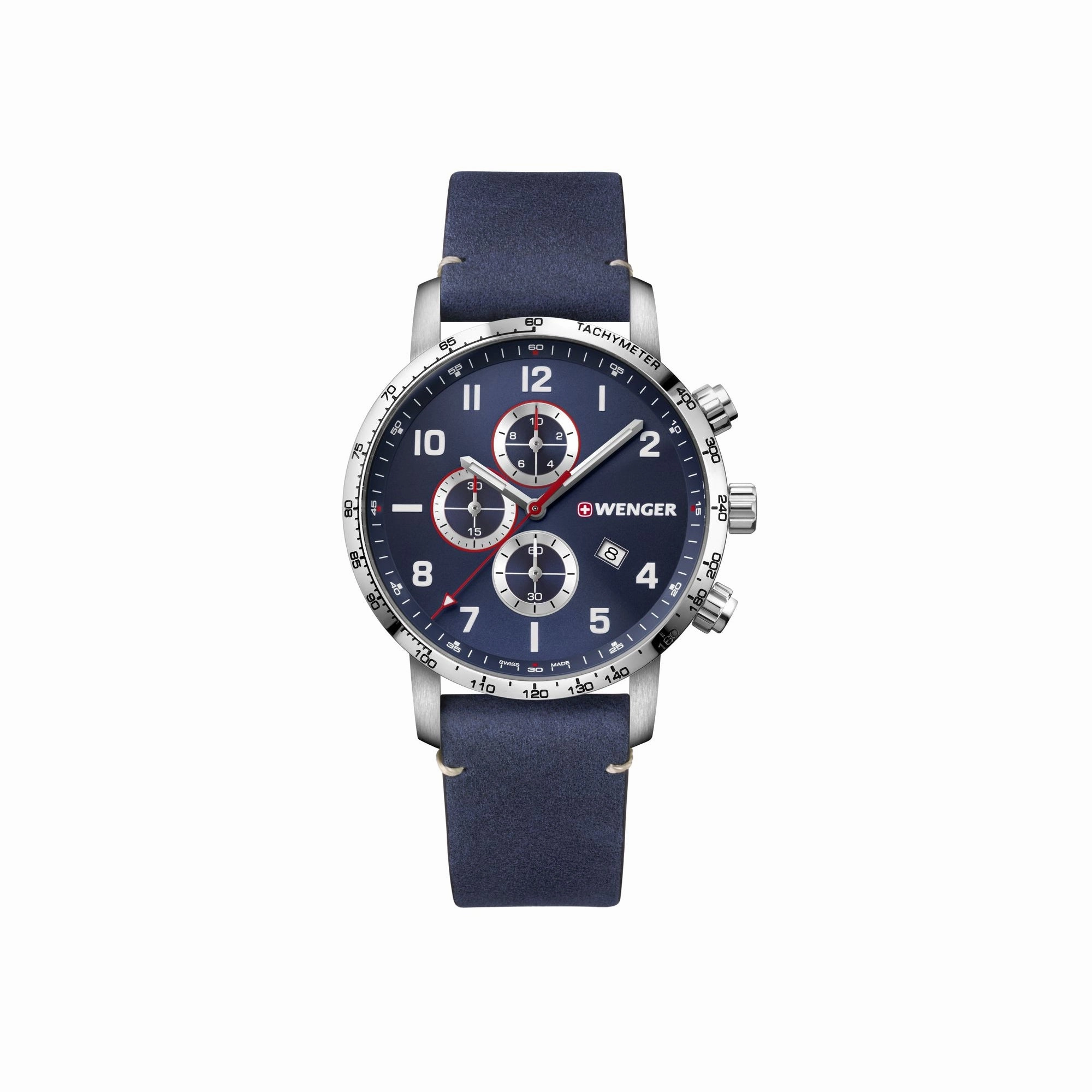 Wenger Attitude Chrono 44 Blue Dial Blue Leather Men's Watch