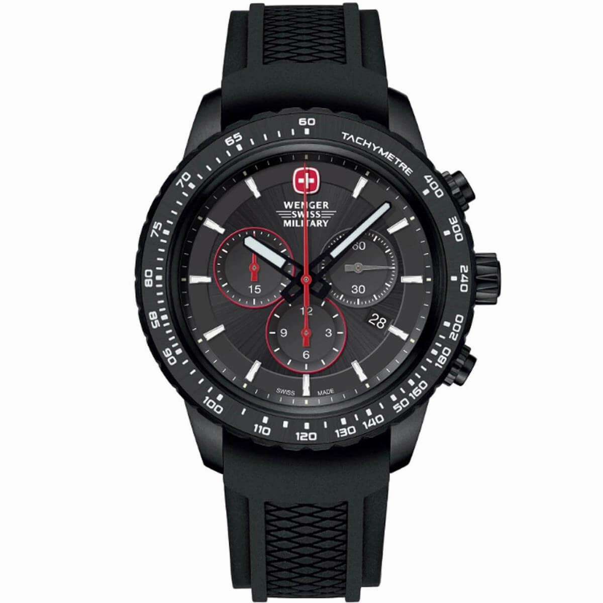 Wenger Men's Chronograph Watch - Roadster Black Night Rubber Strap | 01.0853.213S