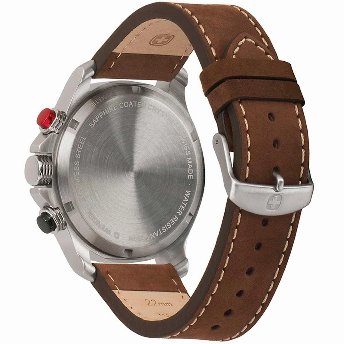Wenger Men's Chronograph Watch - Seaforce Blue Dial Brown Leather Strap | 01.0643.116