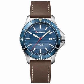 Wenger Men's Swiss Quartz Watch - Seaforce Blue Dial Brown Strap Dive | 01.0641.130