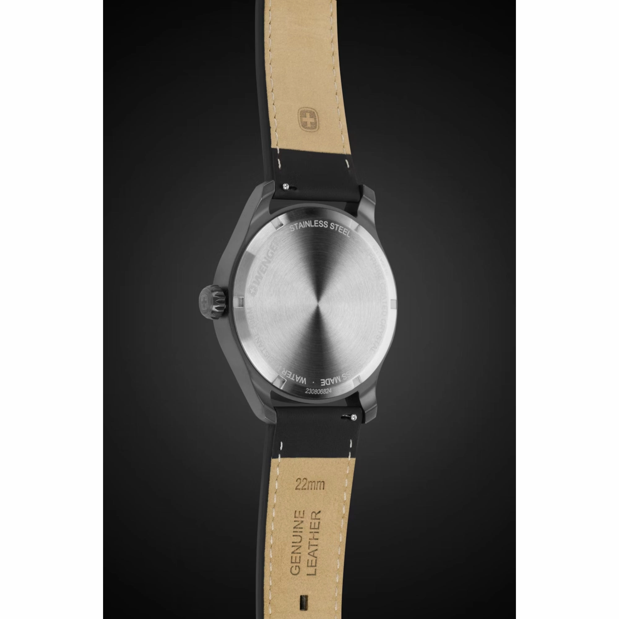 Wenger Terragraph Gents Stainless Steel with Black Dial and Black Leather Strap Watch