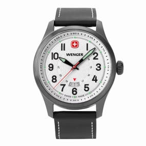 Wenger Terragraph Gents Stainless Steel with Black Dial and Black Leather Strap Watch