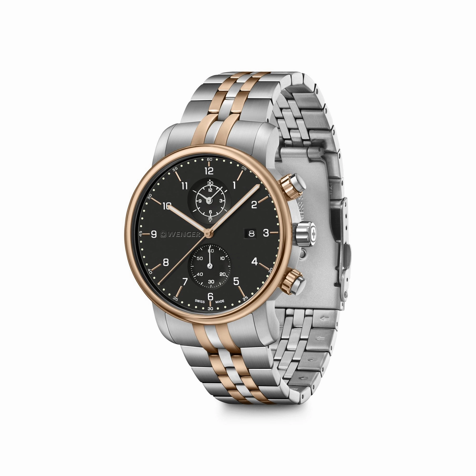 Wenger Urban Classic Chrono 42  Black Dial 2 Tone Bracelet Men's Watch