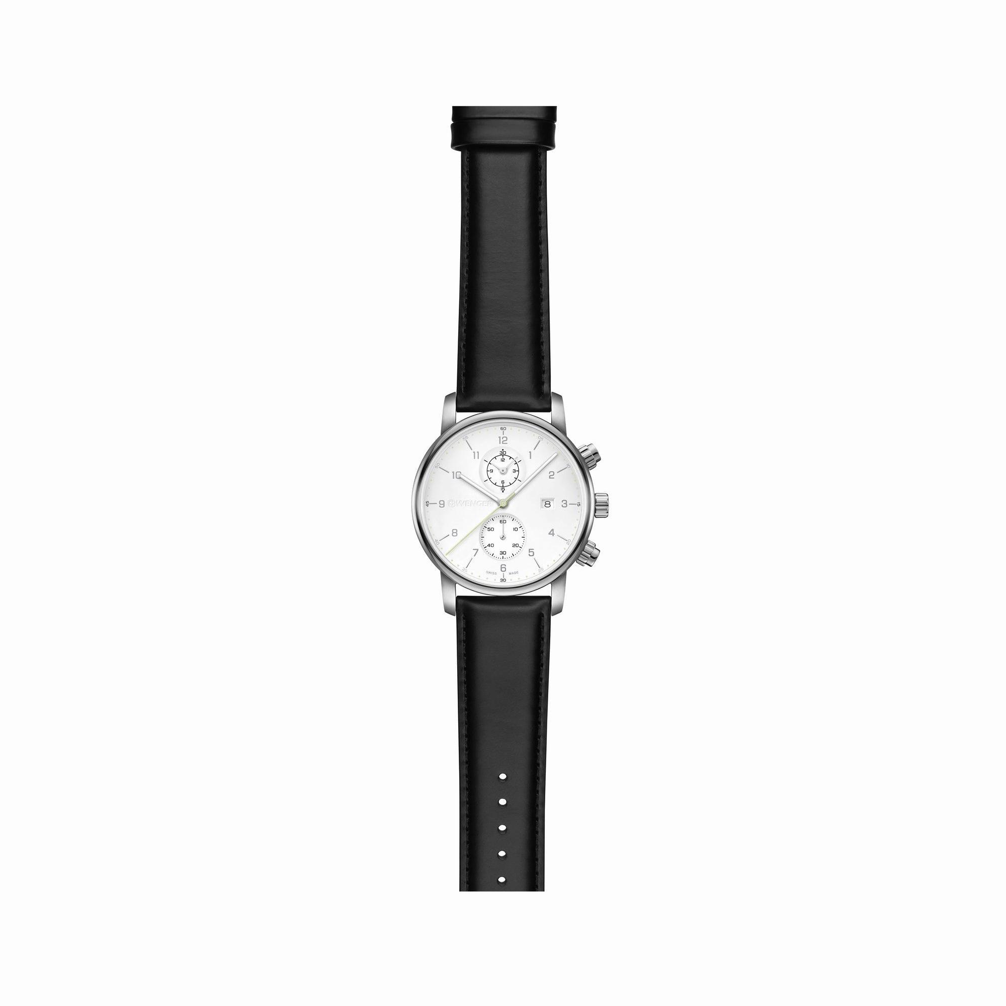 Wenger Urban Classic Chrono 42 White Dial Black Leather Men's Watch