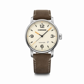 Wenger Urban Metropolitan Automatic 42 Cream Dial Brown Leather Strap Men's Watch