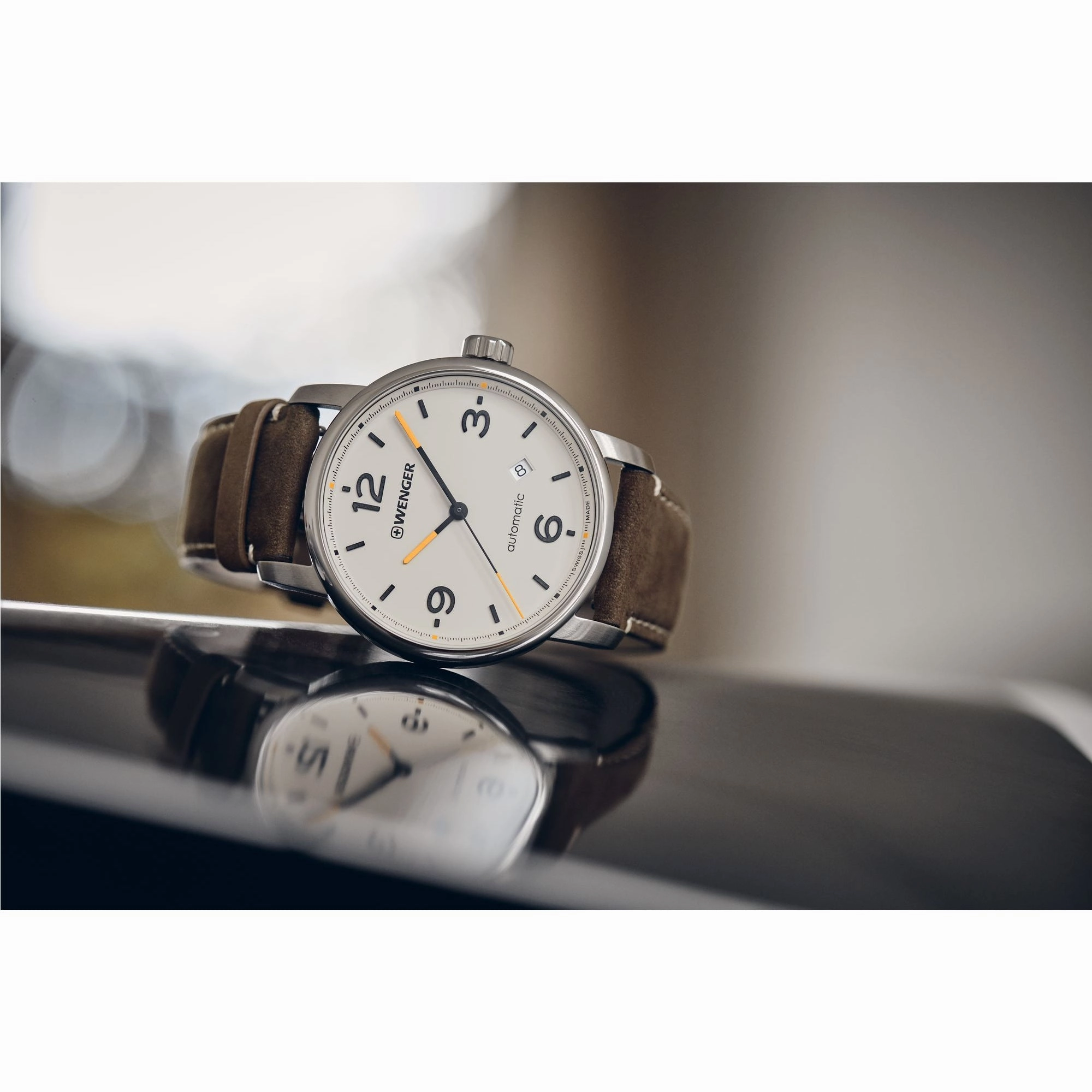 Wenger Urban Metropolitan Automatic 42 Cream Dial Brown Leather Strap Men's Watch