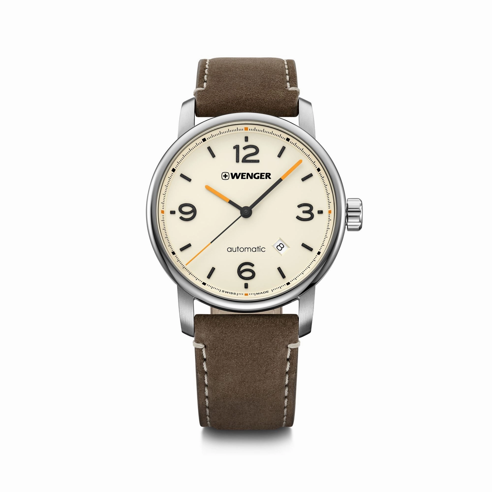 Wenger Urban Metropolitan Automatic 42 Cream Dial Brown Leather Strap Men's Watch