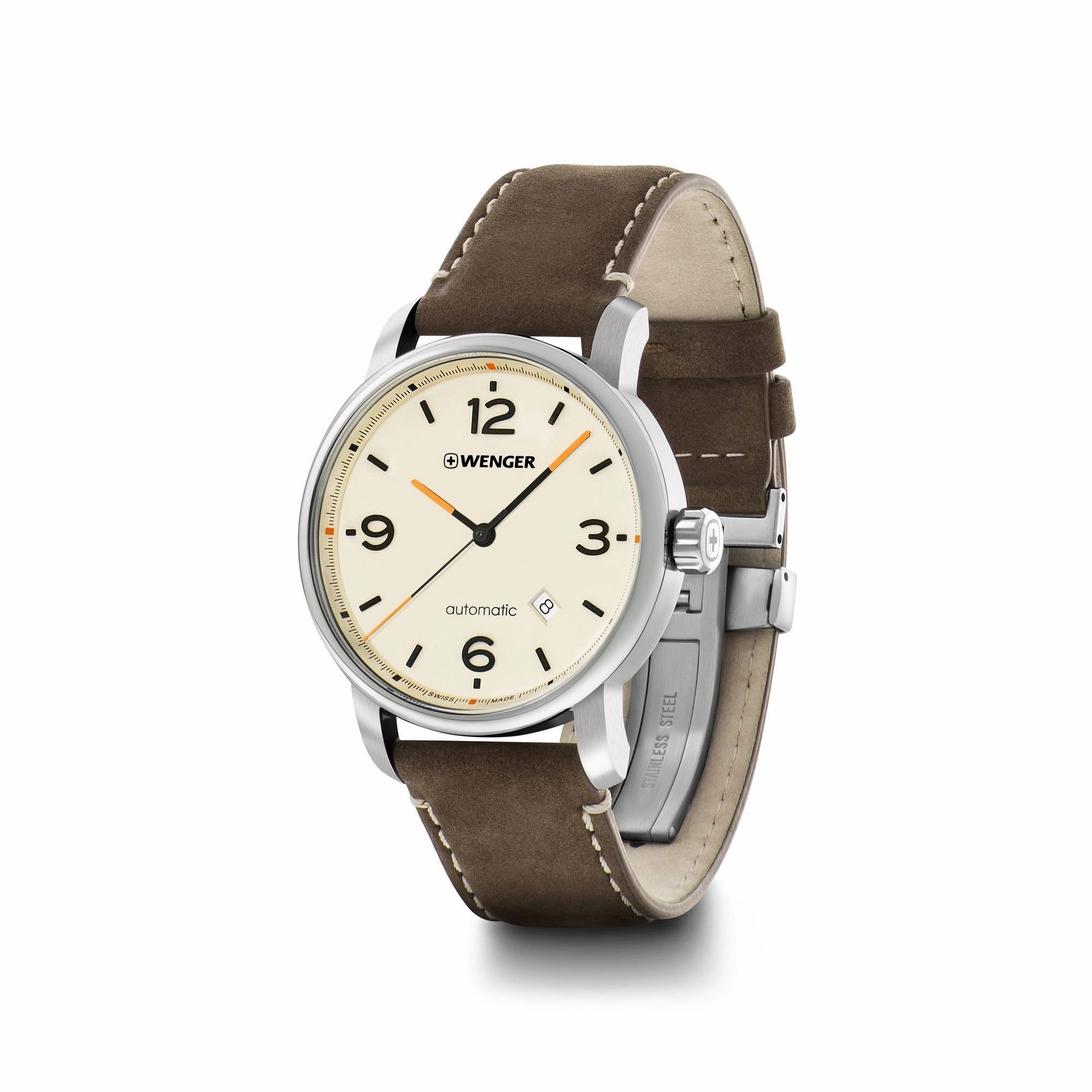 Wenger Urban Metropolitan Automatic 42 Cream Dial Brown Leather Strap Men's Watch