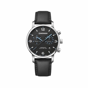 Wenger Urban Metropolitan Chrono 44  Black Dial Black Leather Men's Watch