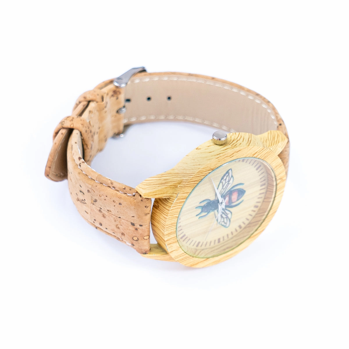 Women's Fashion Watch with Bee Motif Dial and Natural Cork Strap WA-455