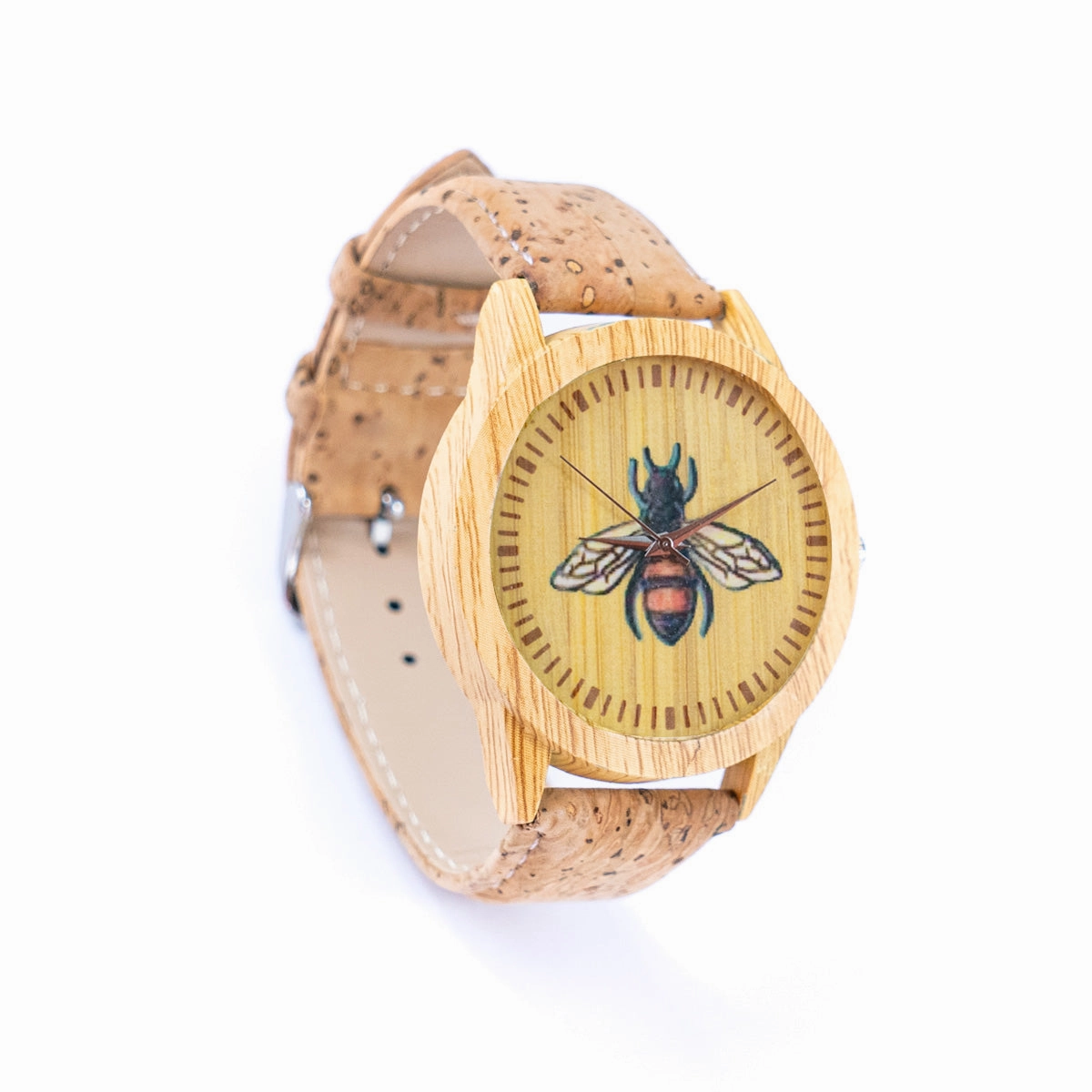 Women's Fashion Watch with Bee Motif Dial and Natural Cork Strap WA-455
