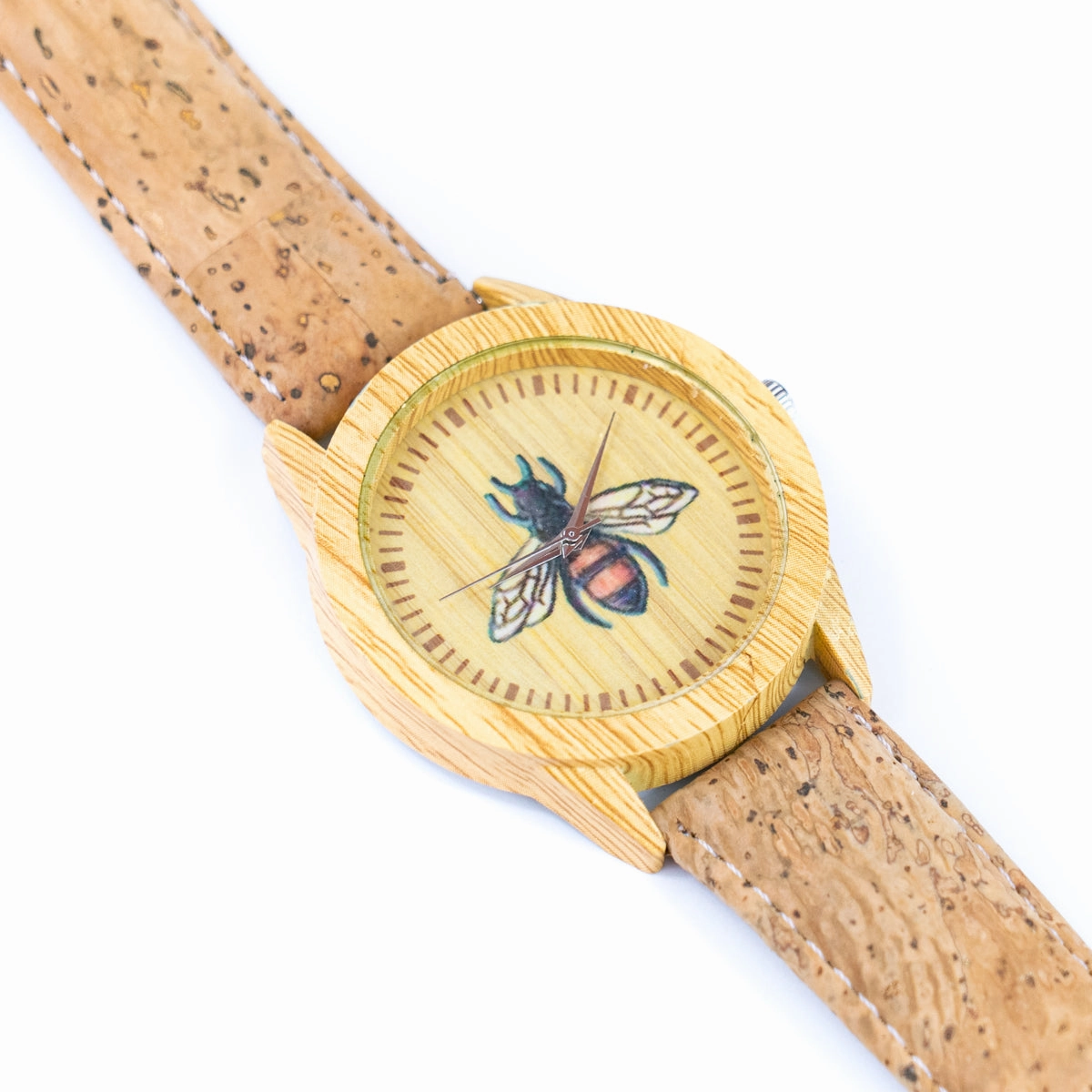 Women's Fashion Watch with Bee Motif Dial and Natural Cork Strap WA-455