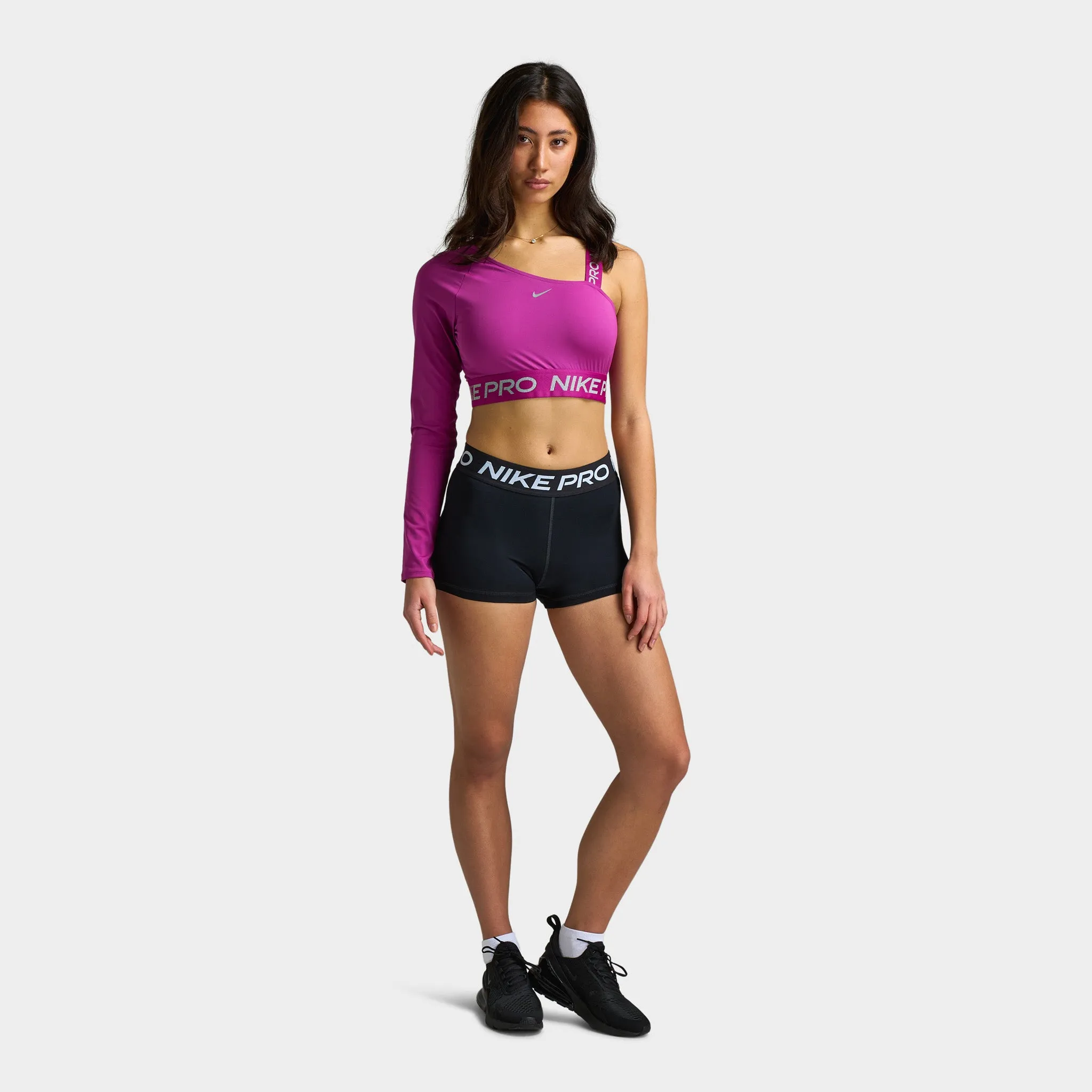 Womens Nike Nike Pro Shine Women's Dri-FIT Asymmetrical Cropped Top / Pink