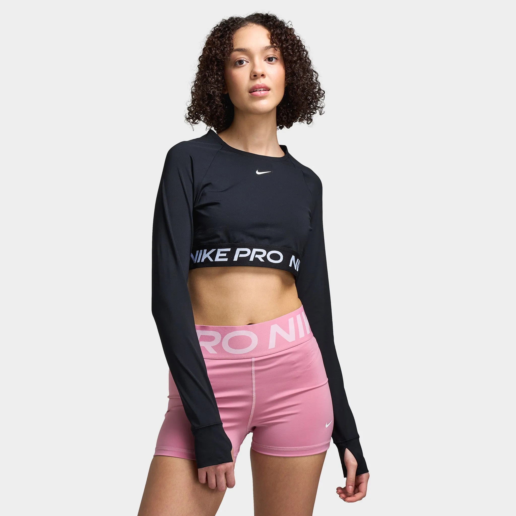 Womens Nike Nike Women's Pro 365 Dri-FIT Cropped Long Sleeve Top Black / White