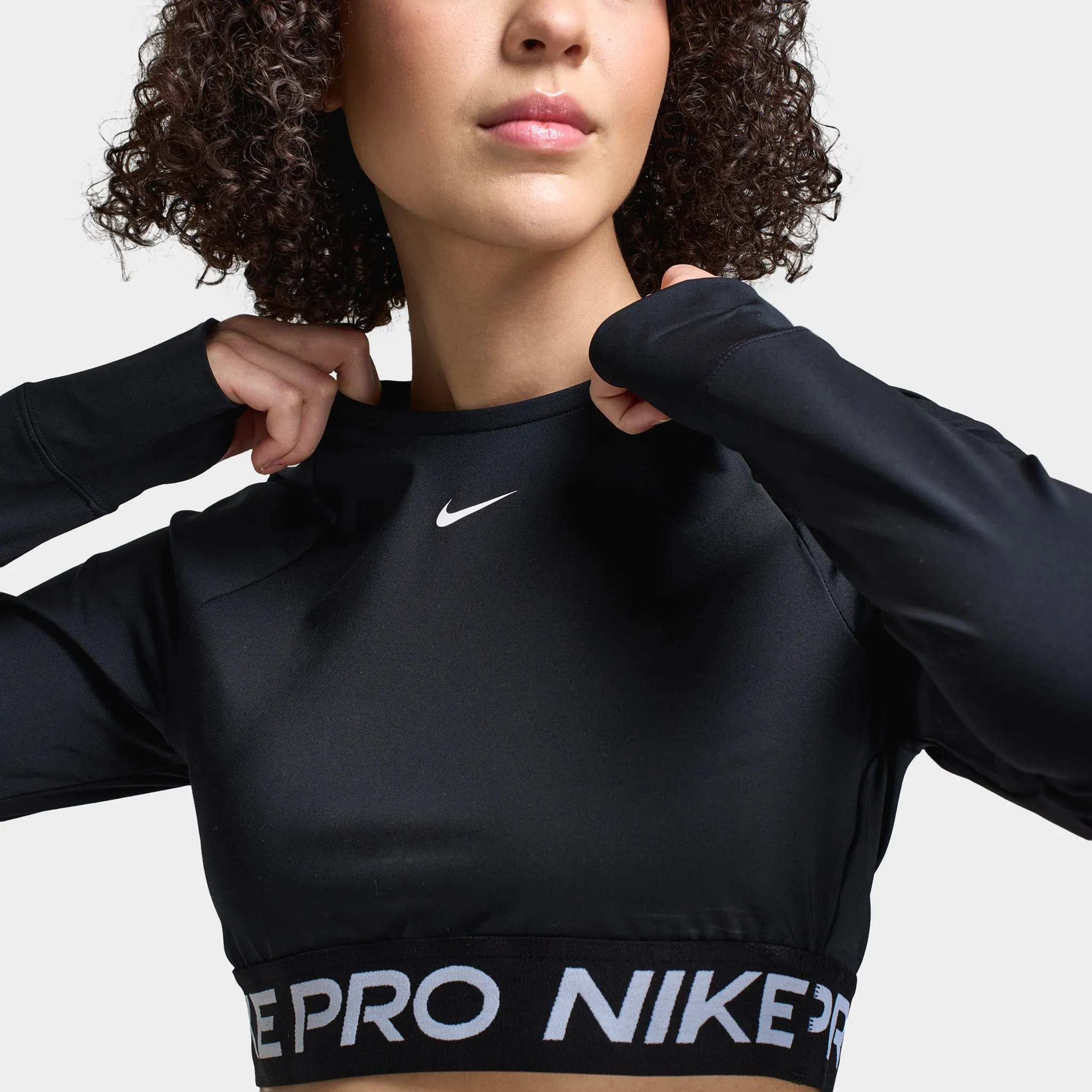 Womens Nike Nike Women's Pro 365 Dri-FIT Cropped Long Sleeve Top Black / White